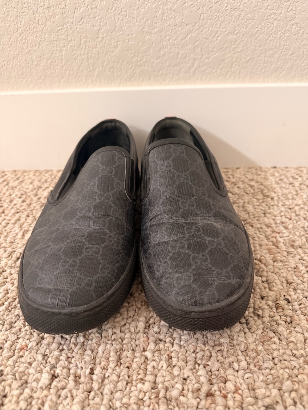 Gucci Black Monogram Slip-On Loafers